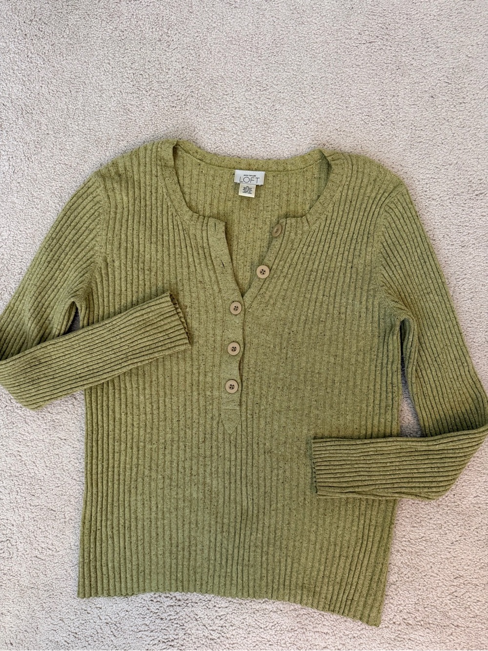 Vintage LOFT Olive Green Ribbed Wool-Silk Blend Sweater